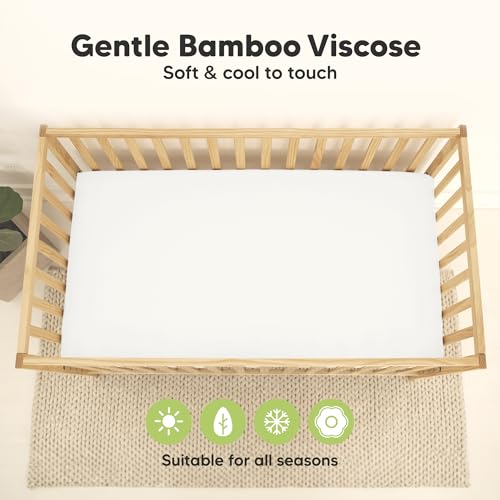 Image of 2-Pack Waterproof Baby Crib Sheets for Boys, Girls, 52x28 (Soft White) | Viscose Derived from Bamboo Toddler Bed Sheet Neutral, Fitted Crib Mattress Protector Cover for Baby Bedding, Soft & Gentle