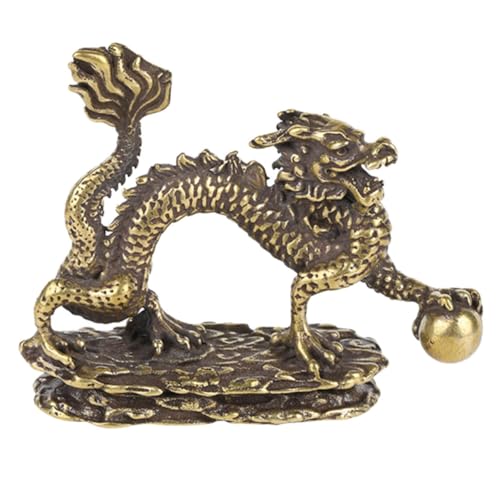Mobestech Figura De Dragón Chino De Cobre Vintage Miniatura, Adorno De Decoración De Escritorio Pequeño, Estatua De Metal Resistente, Diseño Retro, Decorativo para Casa y Oficina