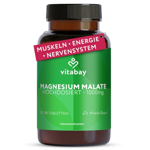 Vitabay Magnesium Malat 1000 mg – 180 Vegane Tabletten – hochdosiert – Ansicht 1