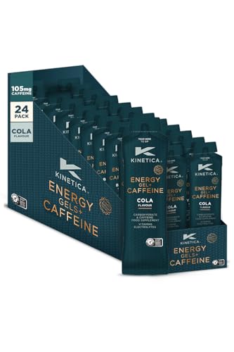 Kinetica Sport Quick Release Energy Gel + Caffeine - Cola Flavour | 105mg Caffeine 27g Carbohydrates/Serve | 24 x 70g Pack | Contains Range of B Vitamins & Electrolytes | Fast Acting Energy Source