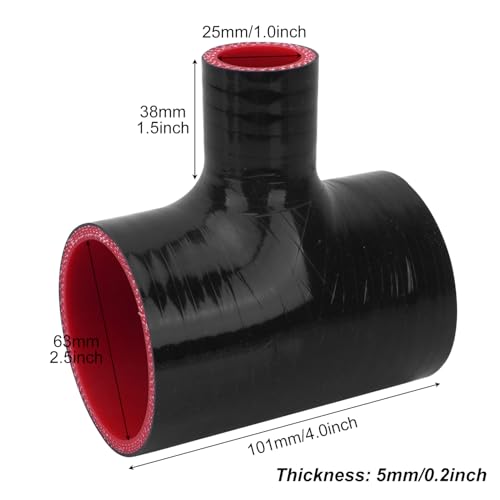 RIAYOOE T-Piece Silicone Hose, 3-Way for BOV Coupler Blow Off Valve Tube Adapter, ID=2.5" (63mm), Spout ID=1" (25mm), Length 4" (101mm), Wall Thickness= 0.2" (5mm), 4-Ply by RIAYOOE - Used condition - Image 3