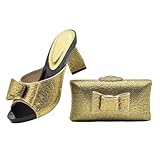 Juego de zapatos italianos decorados con diamantes de imitación para mujer y bolsa a juego, elegante tacón cuadrado para fiesta y boda