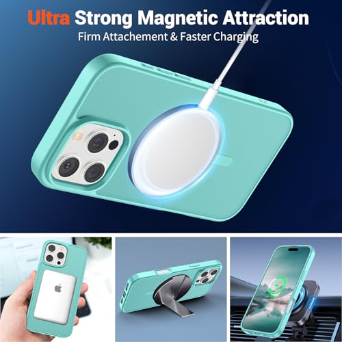 Image of SUPFINE Magnetic for iPhone 16 Pro Case (Compatible with MagSafe) (Military Grade Drop Protection) Slim Translucent Matte Shockproof with Anti-Fingerprint Phone Case, Blue Green