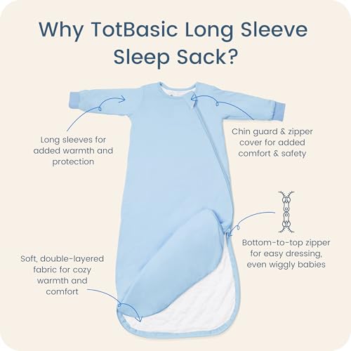 Image of Baby Sleep Sack Long Sleeve Wearable Blanket 1.0 TOG, Premium Soft Infants Warm Sleeping Bags with 2-way Zippers
