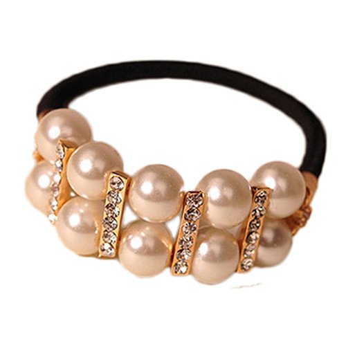 CINRA Boutique White Pearl Hair Rope Headband All-match Ponytail Holder Hair Ring Elastic Rubber Band Headwear Appeal Hair Tie Hair Beauty Headdress Hair Accessories