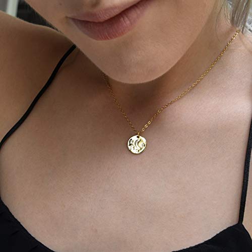 DELLA MODA Celestial Star and Moon Coin Medallion Necklace | 18k Gold Plated Hypoallergenic Brass4