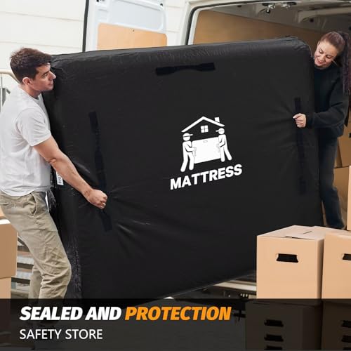 Image of Mattress Bags for Moving, BETU Mattress Protector Waterproof Mattress Cover Crib Size Storage Bags with 8 Heavy-Duty Handles and Zipper for Bed Extra Thick Large Reusable (52 inchx28 inchx6.5 inch,Black)