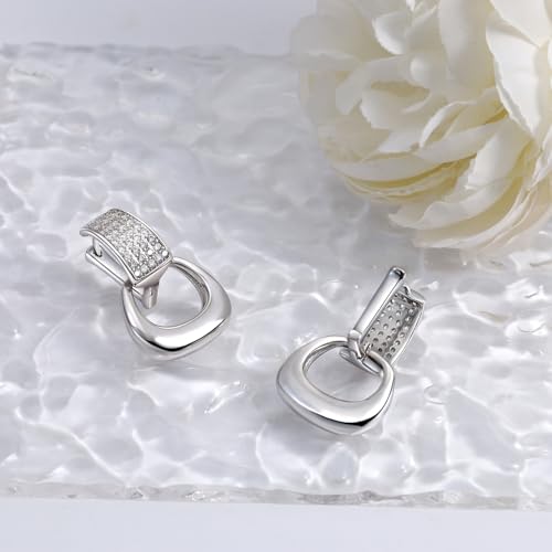 Silver Chunky Hoop Earrings for Women - Sterling Silver Heavy Thick Hoop Dangle Earrings Trendy Hypoallergenic Cubic Zirconia Loop Dangling Jewelry Fashion Gifts4
