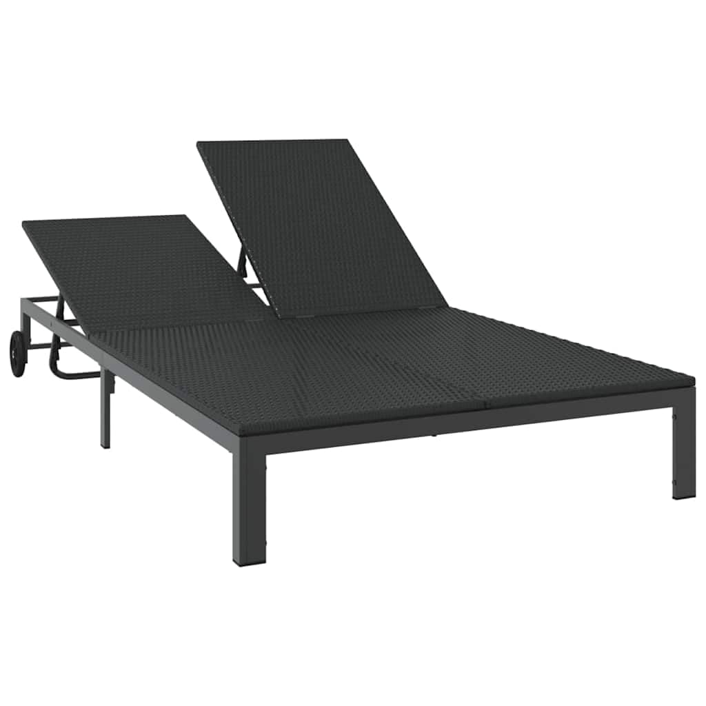 Lettino prendisole nero in polyrattan con schienale regolabile, 206 x 115 x 75 cm, lettino da giardino resistente alle intemperie, per terrazza e balcone, comodo lettino relax con telaio in