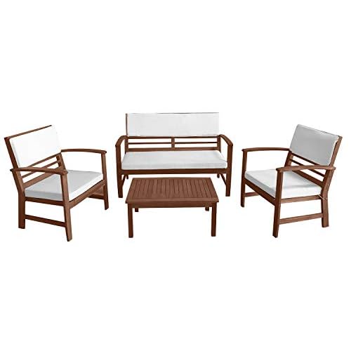 FDW Patio Conversation Set Patio Furniture Patio Sofa Set Outdoor Chat Set 4-Piece Acacia Wood Outdoor Seating Set with Water Resistant Cushions and Coffee Table for Pool Beach Backyard Balcony Garden