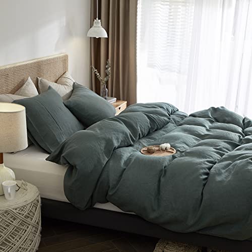 Hyprest Green Duvet Cover, 100% Pure French Linen Duvet Cover Queen Soft Cooling Breathable Farmhouse Washed Flax Linen Bedding #TOP3