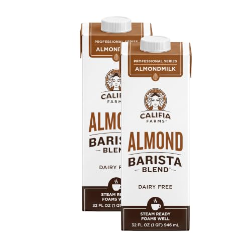Califia Farms - Original Almond Barista Blend Almond Milk 32 Oz,Shelf Stable,Dairy Free,Plant Based,Vegan,Gluten Free,Non GMO,High Calcium,Milk Frother,Creamer,(Pack of 12)