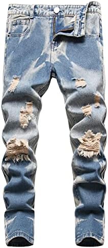 JLLDS LKMQA Boy's Skinny Fit Ripped Distressed Destroyed NO Stretch Fashion Denim Jeans Pants J430Vintage Blue 16