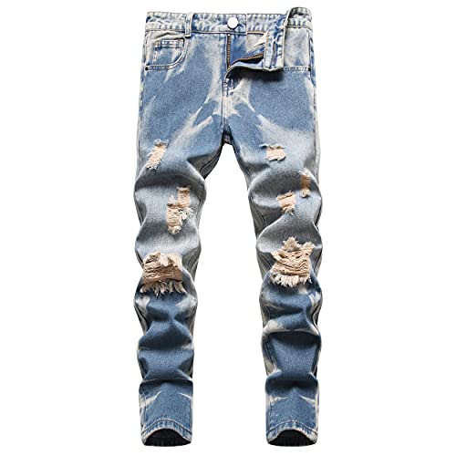 Boy's Skinny Fit Ripped Destroyed Distressed Slim Fashion Stretch Jeans Pants