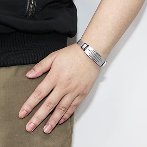 HAYOUWAY To My Son Bracelet from Mum Dad, Grandson Bracelet from Grandma Grandpa, Stainless Steel Engraved Personalised Bracelet for Men Boys with Inspirational Word Wristband Bracelet Gift