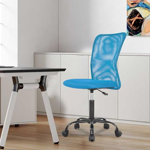 Image of BestOffice Ergonomic Office Chair Desk Chair Mesh Computer Chair Armless Back Support Modern Executive Rolling Swivel Chair with Lumbar Support（Blue）