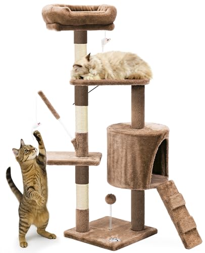 Arbre à chat hauteur 112cm vounot multi niveaux marron pour grimper