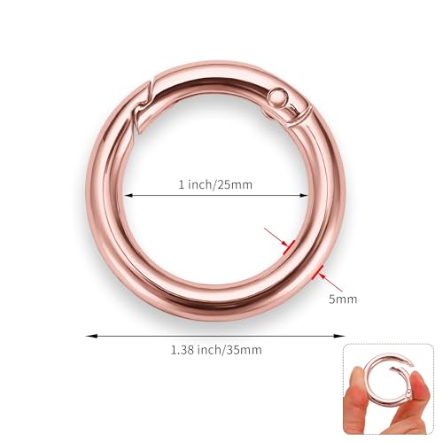 Image of Gkeygo Key Ring Clip, 1 Inch Keychain Rings, 8 Pack Round Carabiner Clip for Keys, Buckle, Bags, Purses - Key Chain Hooks Replacement Keychains Lanyard DIY Crafts, Rose Gold