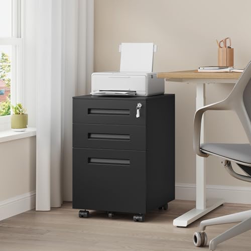 WOLTU Cajonera de Oficina Armario Archivador Móvil con Cerradura, Cajonera con Ruedas para Archivos A4 Carpetas Colgantes, Mueble Archivador Metálico para Oficina, Negro SK023sz - imagen 9