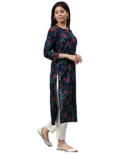 Image of Vaamsi Women's Cotton Blend Floral Printed Straight Kurta