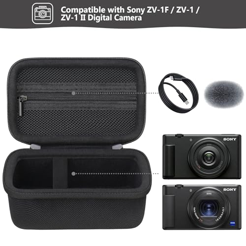 Image of Hard Travel Case for Sony ZV-1F / ZV-1 / ZV-1 II Digital Camera, Vlogger Camera Storage Holder Travel Bag with Zipper Mesh Pocket for Battery Pack, Charging Cable, USB Card, Black