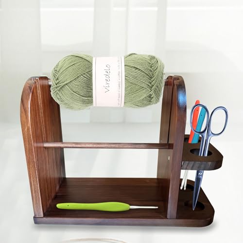 Image of Yarn Holder Dispenser for Crocheting,Twizzter Portable Yarn Holder,Yarn Ball Holder Double Revolving for Crochet Knitting,Handmade Wood Yarn Dispenser,Walnut