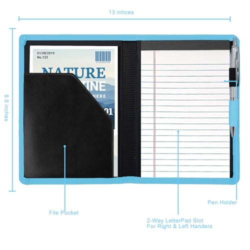 Image of Padfolio /Portfolio Binder, Mini Padfolio Portfolio Binder 5 x 8 Legal Writing Pad, A5 Document Organizer Folder for Men Women, Light Blue.