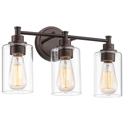FEMILA 3-Light Vanity Light,Farmhouse Bathroom Light Fixtures,Metal Wall Sconce with Clear Glass Shade,Oil Rubbed Bronze Finish,4FYC56B-3W ORB