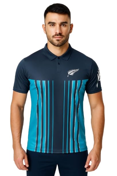 New Zealand ODI 1997 Half Sleeves Fan Jersey Stylish Black & Teal Sports Polo T-Shirt Dry Fit Polyester Fabric Athletic Tee for Gym, Training & Outdoor Sports | Jersey for Men-picture-16