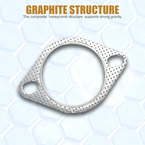 Irinidig 2 PCS Car Exhaust Pipe Interface Gasket, 2.5\" Two-Hole High Temperature High Pressure Resistant Sealing Flange Gasket, Connection Accessories, Compatible with Most Vehicle Types (Silver)