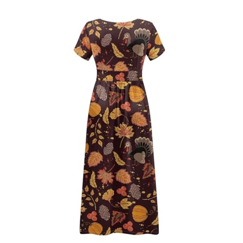 Image of Women's Fall Summer Short Sleeve Ankle Length V-Neck Party Dress with Pockets Size S-3XL