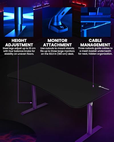 Image of Arozzi Arena Ultrawide Curved Gaming and Office Desk with Full Surface Water Resistant Desk Mat with 3 Custom Monitor Mount Cut Outs and Under The Desk Cable Management Netting - Deep Purple