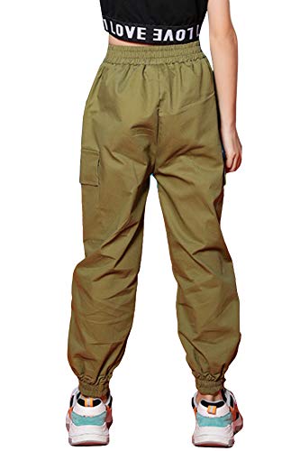 Rolanko Girls Cargo Pants Jogger Trousers With Pocket Street Wear Boys Running Pants Clothing Army Green #TOP3