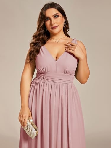 Image of Ever-Pretty V Neck Sleeveless Pleated Chiffon Maxi Plus Size Formal Dress for Women Bridesmaid Dresses 09016-DA