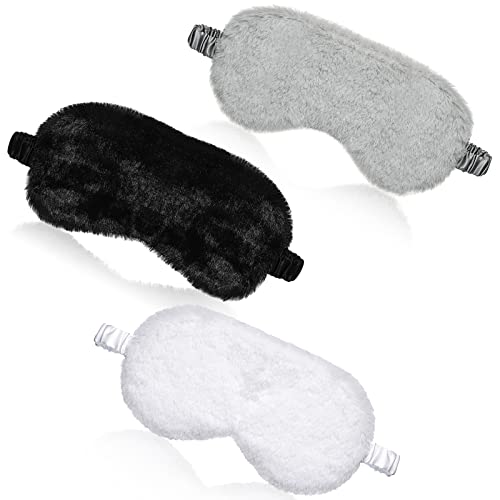 Plush Eye 3 Pcs Mask Soft Sleeping Blindfold Sleep Mask Eye Mask For Sleeping Sleep Masks For Women Sleepover Party Supplies For Girls Nap Eyeshade Fluffy And Furry Eye Cover (Black, White, Gray) #TOP7