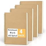 JSQJ Cuaderno Espiral A5 Pack de 4 - Libreta de Notas en Blanco 160 Páginas Papel Blanco 80g Cubierta de Kraft Bloc de Notas para Escuela Universidad Oficina Viaje