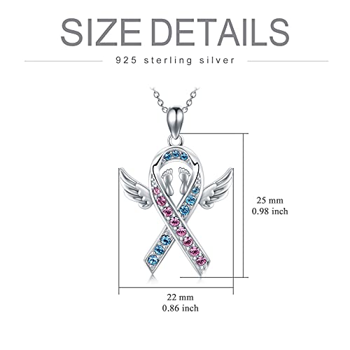 AOBOCO 925 Sterling Silver Mommy Of Angel Pink and Blue Ribbon Necklace Pregnancy Loss Infant Child Loss Awareness Sympathy Miscarriage Pendant Memorial Jewelry Gift for Mother4