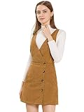 Allegra K Damen A Linie V Neck Knopfdekor Cord Latzkleid Kleid Braun L