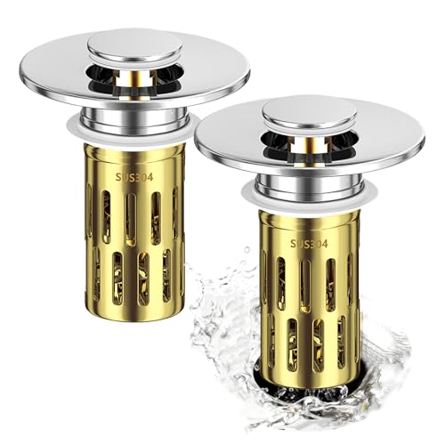 ATTEEFI 2 Pezzi Tappi Lavandino Bagno con Filtro, Molla Tappo per Lavandino Bagno e Filtro di Scarico a Scomparsa, Adatto per Lavabi da 25-30 mm