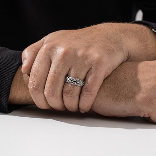 Gothic Skull Ring For Men in 925 Sterling Silver, Vintage Gothic Jewelry For Men; Boyfriend - Dad - Husband, Punk Oxidized Silver Band, Handcrafted Biker Mens Ring with Demon, Gifts For Him2