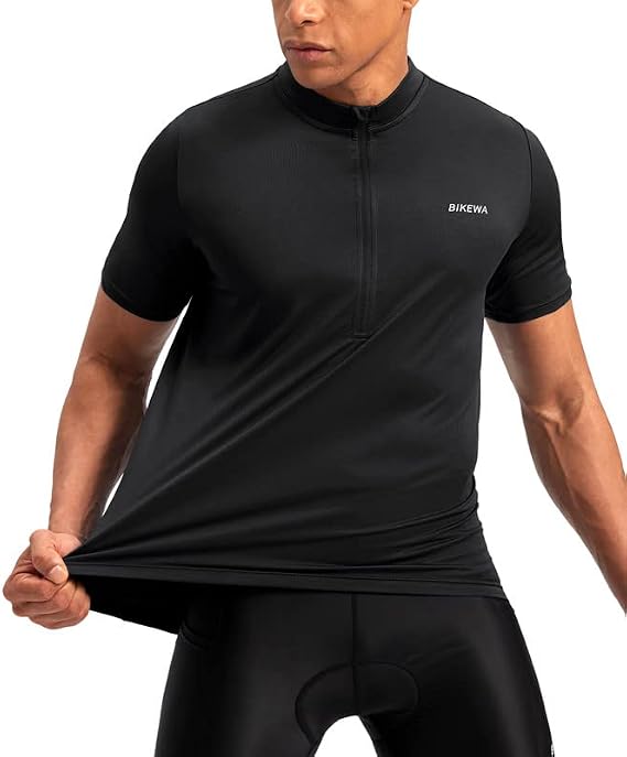 Bikewa Men's Cycling Jersey Moisture Wicking Short Sleeve UPF Half Zip Bike Road Riding Biking Shirts for Men Zipper Pockets