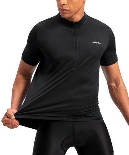 Men\'s Cycling Jersey Moisture Wicking Short Sleeve Half Zip Bike Road Mountain Biking Bicycle Biker Quick Dry UPF SPF Riding Sun Protection Racing Shirts for Men Zipper Pockets(Black,M) - Thumbnail 2