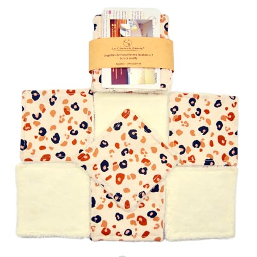Salviette struccanti lavabili in bambù, dischetti riutilizzabili, pads, fatti a mano, set da 7 (Crema fantasia)