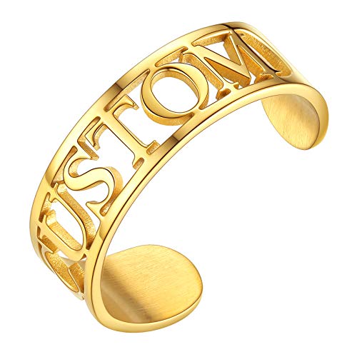 Custom4U Personalized Name Rings/Monogram Initial Ring Engraved,Gold Plated/Sterling Silver/Stainless Steel,Size Adjustable Custom Memorial Jewelry Birthday Mothers Day Gifts for Women B-Gol