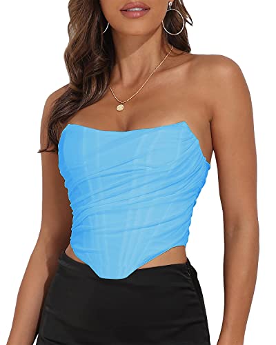 Image of Modegal Women's Strapless Boned Mesh Bustier Corset Bodyshaper Crop Top | Vintage Backless Bustier Zip Back Corset Bodyshaper Crop Top