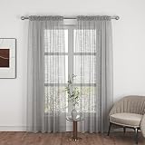 UPOPO Grey Sheer Curtains 80 inches Long Living Room Kitchen Dining Curtain Sheers Basement 2 Panels