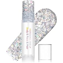 Face and Body Glitter Gel Stick, Face Glitter Make-up for Women Kids, Sparkling Sequins Nair Hair Glitter Gel, Singer Concerts Festival Halloween Rave Accessories #G01 Silver