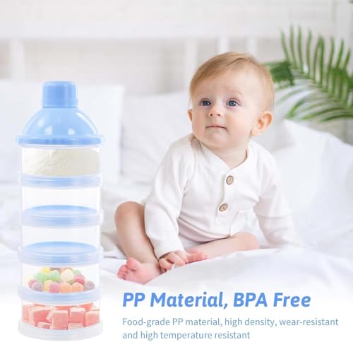 Image of Stackable Baby Milk Powder Dispenser, 5-Layer BPA-Free Formula Storage Container, Portable, Non-Spill Snack Cup for Travel & Home, Food-Grade Multipurpose Baby Food Organizer (Blue)