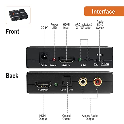 J-Tech Digital 4K60Hz Hdmi 2.0 Audio Extractor Hdmi-Arc Converter Spdif + 3.5Mm Output 18Gbps, Hdcp 2.2, 1080P@120Hz, 1080P@144Hz, Compatible With Dolby_Digital/Dts Cec Hdr10 [Jtd18G-H5Ch2] #TOP2