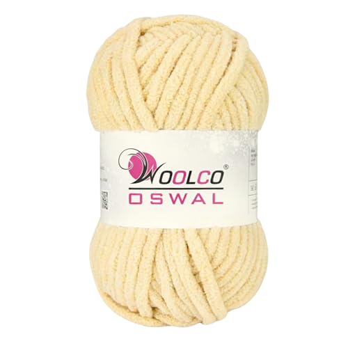 Image of Yankie Chenille Supersoft Velvet Yarn, Plushie & Blankie Yarn for Crochet, Knitting, Amigurumi & DIY Crafts (Cream, Pack of 1)